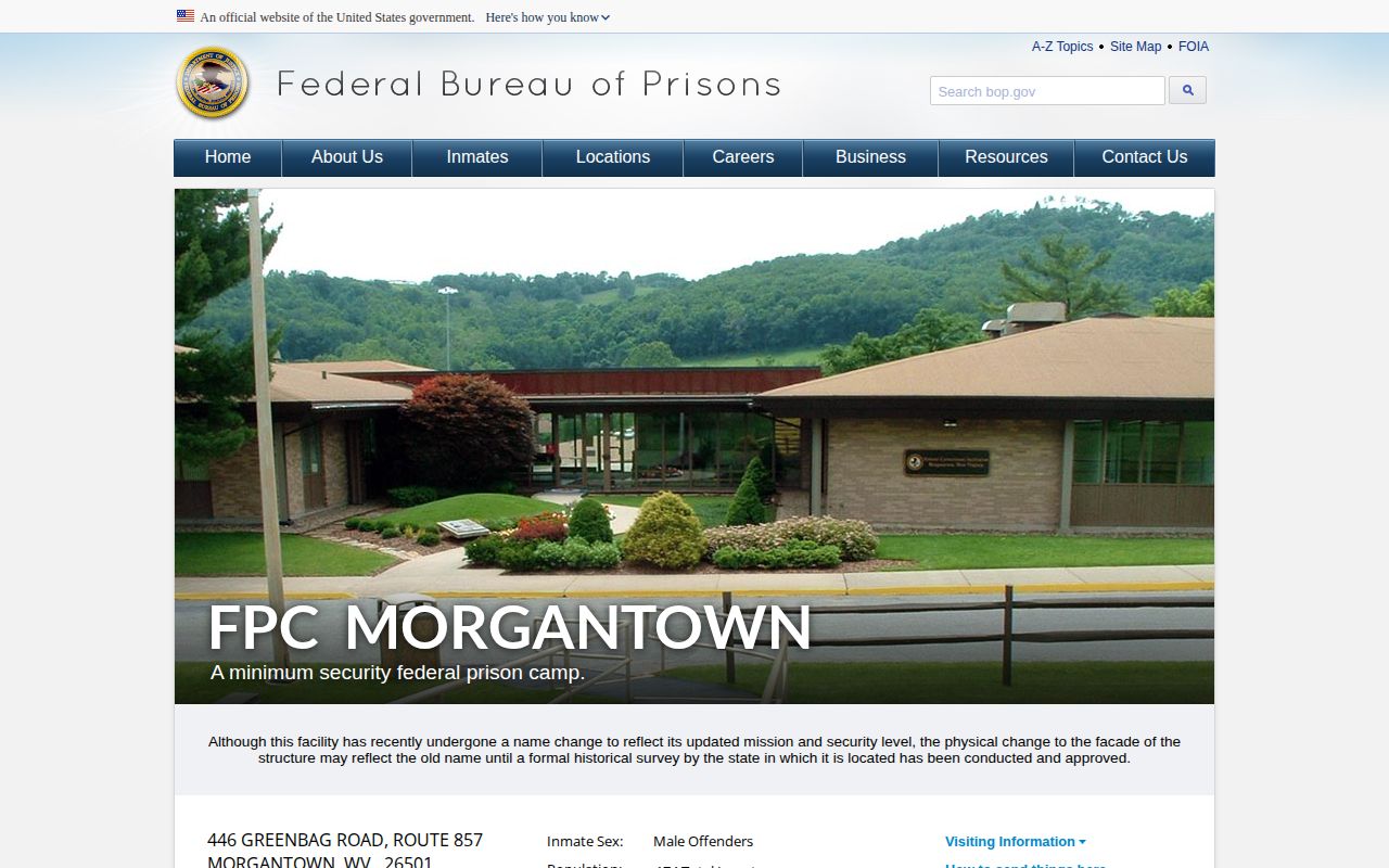 FPC Morgantown federal release records facility page