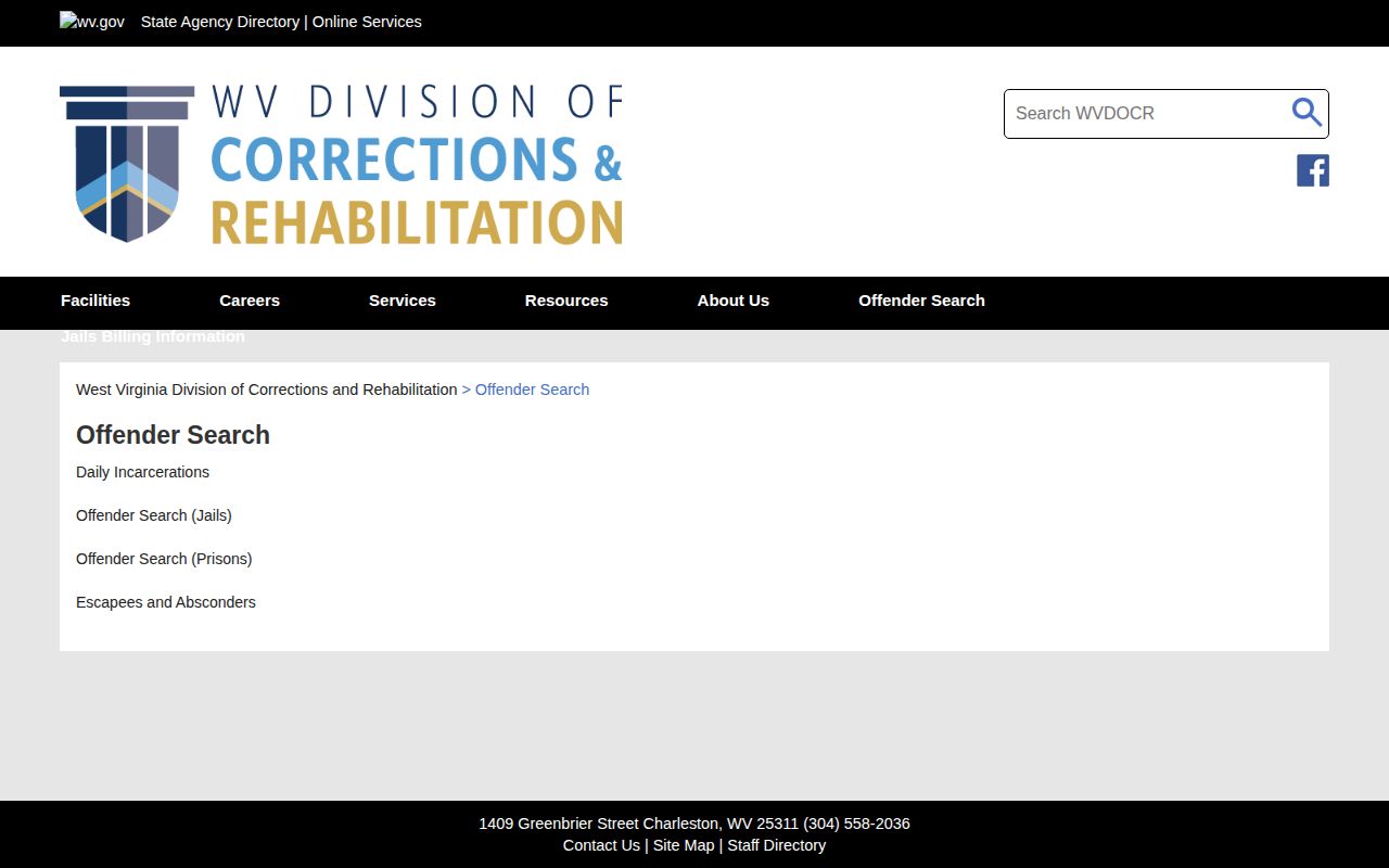 Monongalia County released inmate WVDCR offender search menu