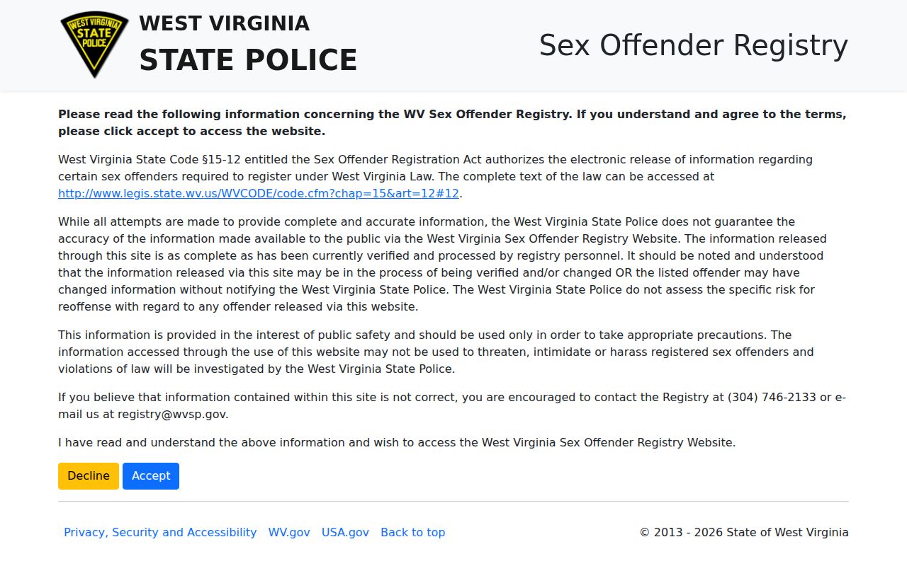 West Virginia State Police registry, a limited Monongalia County post-release photo source